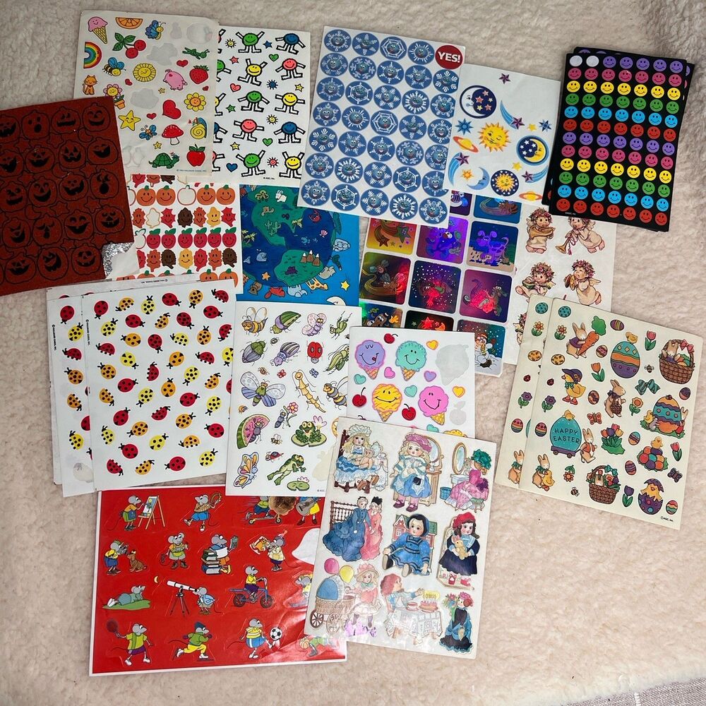 Mixed Lot Vintage 90s Sticker Sheets Animals Hearts Holiday Dinosaur - Picture 2 of 3